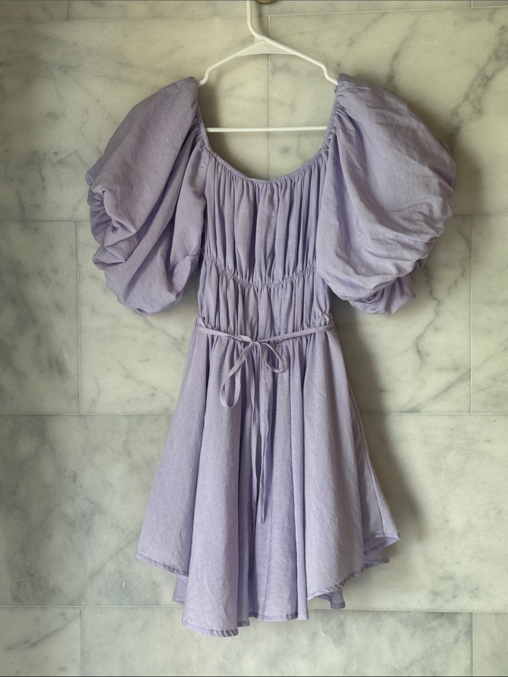 Altar'd State Lilac Puff-Sleeve Dress with Waist Tie